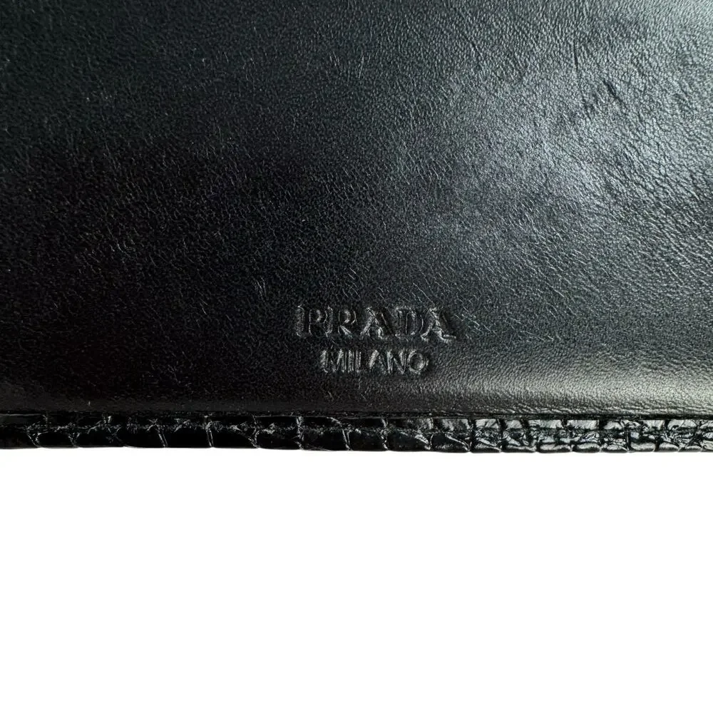 Prada Croc-Embossed Bifold Wallet